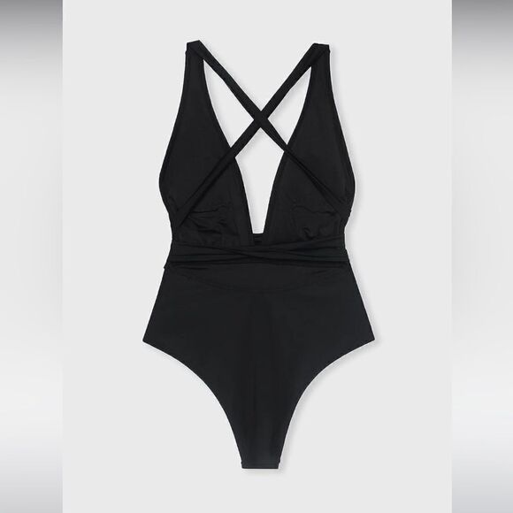 CUPSHE One Piece Swimsuit Sexy Deep V Neck Crisscross Back Self Tie Sz L NWT - Picture 2 of 10